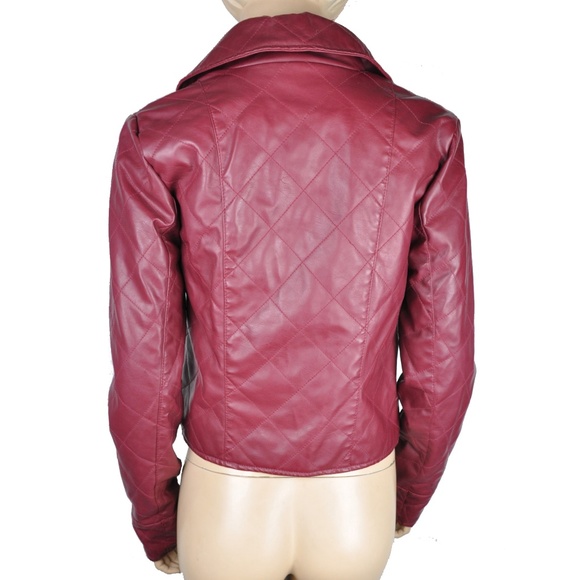Red Jacket Motorcycle Faux Leather Quilted - Picture 2 of 3